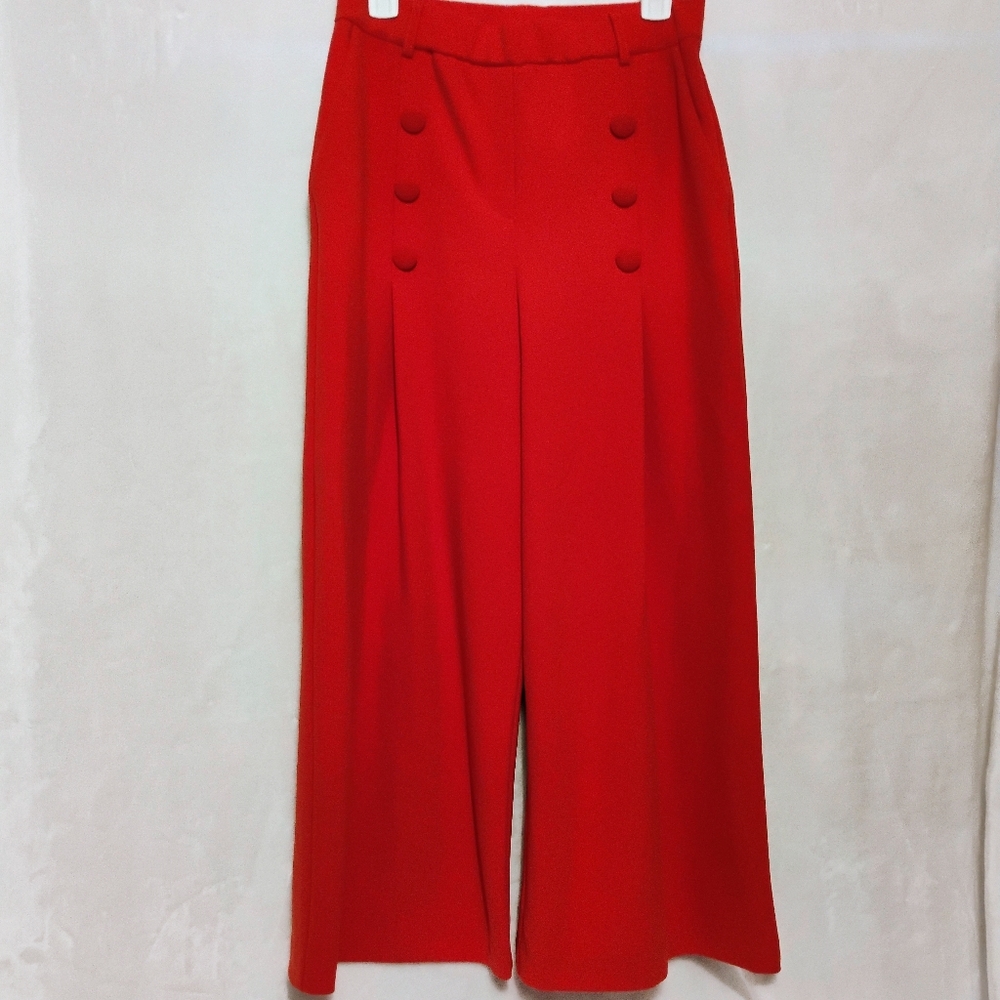 Joseph Ribkoff Size 6 Burnt Orange Wide Leg Sailor Pants Button Front Trousers D